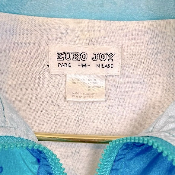 VINTAGE 90’s EuroJoy Blue Postmodern Abstract Print Windbreaker Bomber Jaclet - Picture 5 of 6